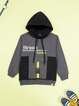 KiddoPanti - Boys Fleece Colorblock Hoodie with Buckle Pocket- Grey