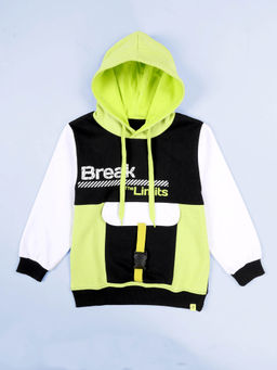 KiddoPanti - Boys Fleece Colorblock Hoodie with Buckle Pocket- Green