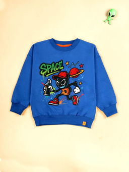 KiddoPanti - Boys Cotton Graphic Printed Sweatshirt- Blue