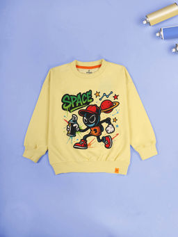 KiddoPanti - Boys Cotton Graphic Printed Sweatshirt- Yellow