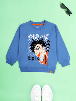 KiddoPanti - Boys Cotton Graphic Printed Sweatshirt- Blue
