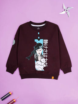KiddoPanti - Boys Cotton Fleece Graphic Printed Full Sleeves Sweatshirt- Wine