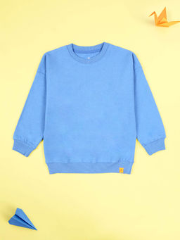 KiddoPanti - Boys Solid Cotton Fleece Full Sleeves Sweatshirt- Blue