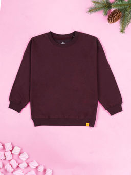 KiddoPanti - Boys Solid Cotton Fleece Full Sleeves Sweatshirt- Wine