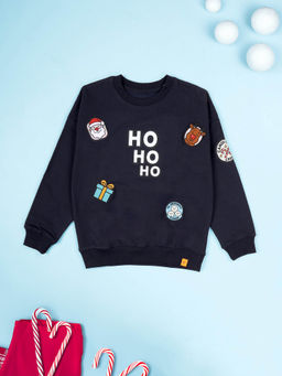 KiddoPanti - Boys Round Neck Christmas Themed Sweatshirt- Navy Blue