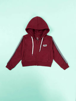 KiddoPanti - Girls Full Sleeves Crop Hoodie- Maroon