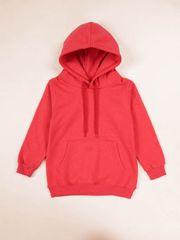 KiddoPanti - Unisex Solid Full Sleeves Fleece Hoodie- Red