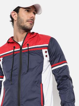 Campus Sutra - Blue Colourblocked Padded Hooded Jacket