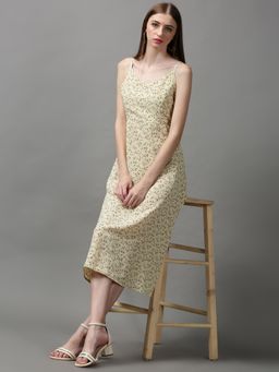 SHOWOFF - Womens V-neck Floral Cream Midi Dress