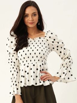 Twenty Dresses by Nykaa Fashion - Pep It Up White Polka Dot Top