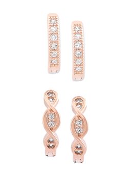 Zaveri Pearls - Rose Gold Contemporary Hoop Earrings-ZPFK12791 (Set of 2)