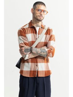 Snitch - Orange Checks Full Sleeves Slim Casual Shirt for Men