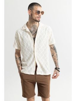 Snitch - Off White Textured Half Sleeves Boxy Casual Shirt for Men