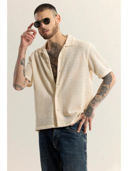 Snitch - Cream Textured Half Sleeves Boxy Casual Shirt for Men