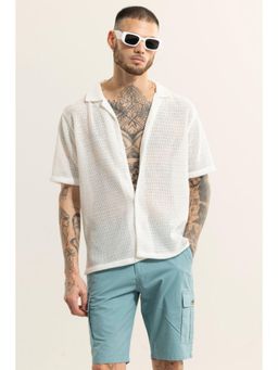 Snitch - Off White Textured Half Sleeves Boxy Casual Shirt for Men