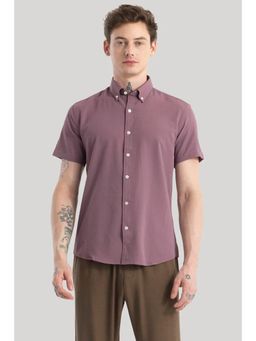 Snitch - Mauve Plain Half Sleeves Slim Casual Shirt for Men