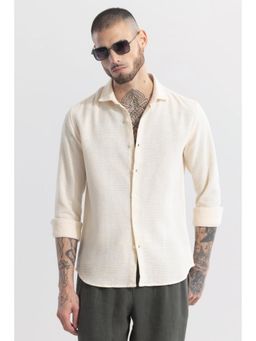 Snitch - Cream Textured Full Sleeves Slim Casual Shirt for Men