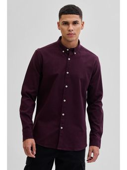 Snitch - Burgundy Plain Full Sleeves Slim Casual Shirt for Men
