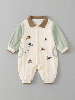 Hopscotch - Puppy Contrast Sleeve Romper