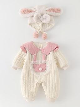 Hopscotch - Bunny Applique Ruffled Romper with Hat