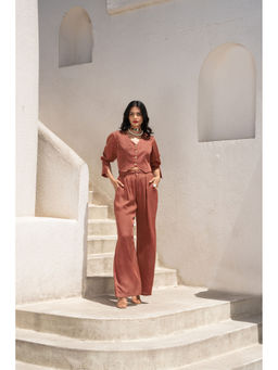 PALLAVI JAIPUR - Gulbahar Maroon Stripe Koti Jacket With Pant (Set of 2)