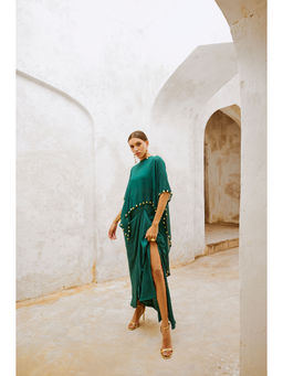 PALLAVI JAIPUR - Gulbahar Bottle Green Bell Cape & Drape Skirt (Set of 2)