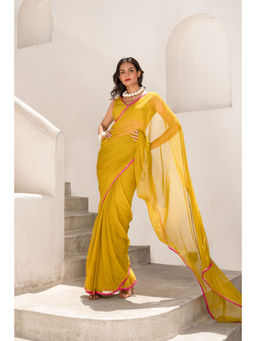 PALLAVI JAIPUR - Gulbahar Olive Stripe Saree & Stitched Blouse