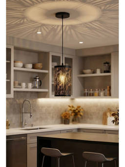 DecorativeRay - Black Leaf Pattern Cutwork Warm Ambient Decorative Pendant Hanging Light