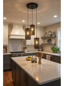 DecorativeRay - Black Leaf Pattern Cutwork Warm Ambient Decorative Pendant Hanging Light