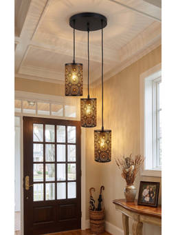 DecorativeRay - Black Floral Cutwork Shadow Effect Warm Ambient Decorative Pendant Hanging Light