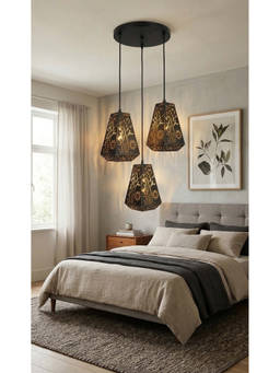 DecorativeRay - Black Floral Laser Cut Shadow Effect Warm Ambient Premium Pendant Hanging Light