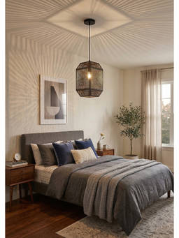 DecorativeRay - Black Sunburst Pattern Perforated Shadow Effect Warm Ambient Pendant Hanging Light
