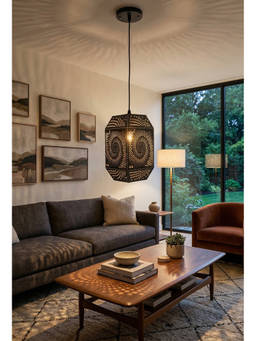 DecorativeRay - Black Geometric Perforated Shadow Effect Warm Ambient Pendant Hanging Light