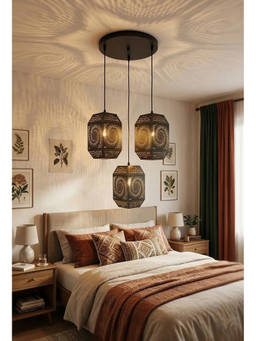 DecorativeRay - Black Geometric Perforated Shadow Effect Warm Ambient Pendant Hanging Light