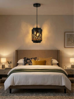 DecorativeRay - Black Natural Cutwork Pattern Warm Ambient Decorative Pendant Hanging Light