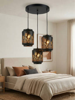 DecorativeRay - Black Natural Cutwork Pattern Warm Ambient Decorative Pendant Hanging Light