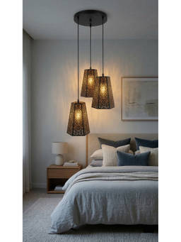 DecorativeRay - Black Laser Cut Pattern Shadow Effect Warm Ambient Premium Pendant Hanging Light