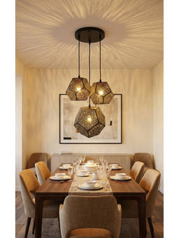 DecorativeRay - Black Geometric Perforated Luxury Shadow Effect Warm Ambient Pendant Hanging Light