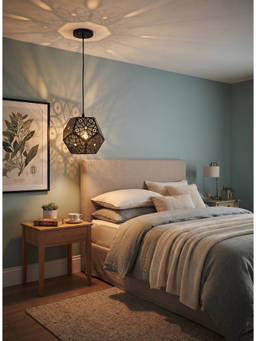 DecorativeRay - Black Geometric Floral Cutwork Shadow Effect Warm Ambient Pendant Hanging Light