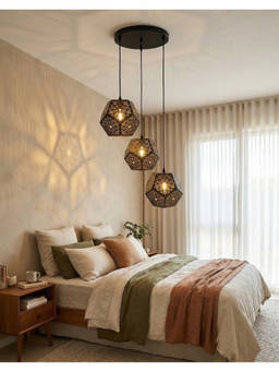 DecorativeRay - Black Geometric Floral Cutwork Shadow Effect Warm Ambient Pendant Hanging Light