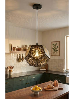 DecorativeRay - Black Multi-Faceted Floral Cutwork Shadow Effect Warm Ambient Pendant Hanging Light