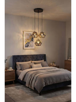 DecorativeRay - Black Multi-Faceted Floral Cutwork Shadow Effect Warm Ambient Pendant Hanging Light