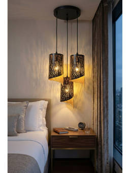 DecorativeRay - Black Gold Inner Perforated Luxury Shadow Effect Warm Ambient Pendant Hanging Light