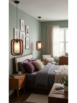 DecorativeRay - Brown Modern Wooden Layered Frame Warm Ambient Pendant Hanging Lights (Pack Of 2)