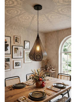 DecorativeRay - Black Teardrop Cutwork Traditional Shadow Effect Warm Ambient Pendant Hanging Light
