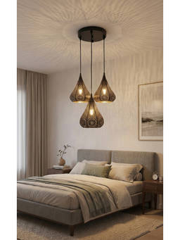 DecorativeRay - Black Teardrop Cutwork Traditional Shadow Effect Warm Ambient Pendant Hanging Light