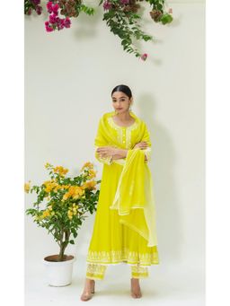 AM by Anita Mittal - Green Parchhai Anarkali Kurta with Pant and Dupatta