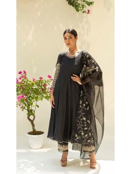 AM by Anita Mittal - Black Dastak Anarkali Kurta with Pant and Dupatta