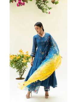 AM by Anita Mittal - Navy Blue Soch Side-Gather Anarkali Kurta with Pant and Dupatta