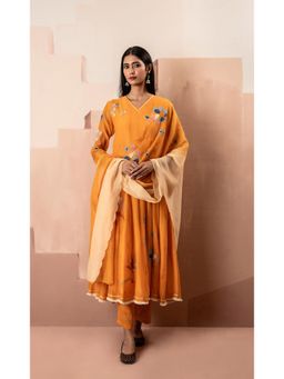 AM by Anita Mittal - Orange Frida Anarkali Kurta with Pant and Dupatta